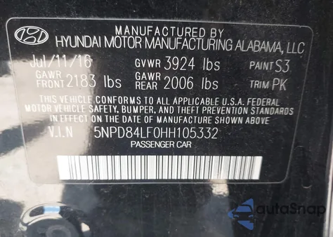 2017 Hyundai Elantra Se z USA, uszkodzony, nr VIN 5NPD84LF0HH105332